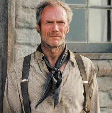 Clint Eastwood w podwójnej roli: jako Człowiek Bez Imienia z westernów Sergio Leone oraz jako Brudny Harry Callahan, prezentujący swoje ikoniczne postacie.